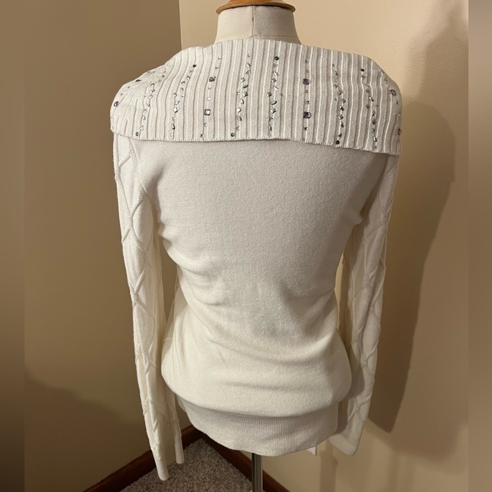 WHBM Cream Cowl Jeweled Sweater Sz S - Picture 3 of 5